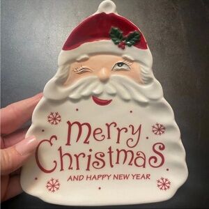 New Vintage Inspired Winking Santa Ceramic Plate
